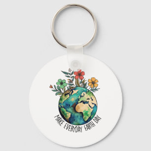Maak elke dag Earth Day Wildflower Save Planet Sleutelhanger