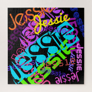 Maak elke naam aanpasbare heldere kleuren en zwart legpuzzel