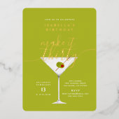 Maak er 30 groene Martini 30e verjaardag goud van Folie Uitnodiging (Voorkant)