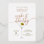 Maak er 30 Martini Verjaardagsfeest Roos Goud van Folie Uitnodiging (Voorkant)
