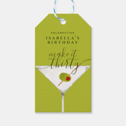 Maak er dertig groene Martini 30e verjaardagsfeest Cadeaulabel (Voorkant)