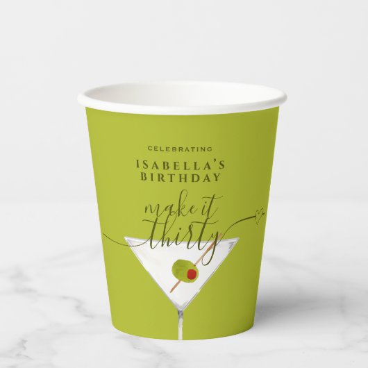 Maak er dertig groene Martini 30e verjaardagsfeest Papieren Bekers (Voorkant)