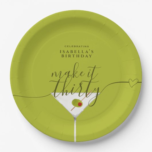 Maak er dertig groene Martini 30e verjaardagsfeest Papieren Bordje (Voorkant)