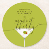 Maak er dertig groene Martini 30e verjaardagsfeest Ronde Kartonnen Onderzetter (Voorkant)