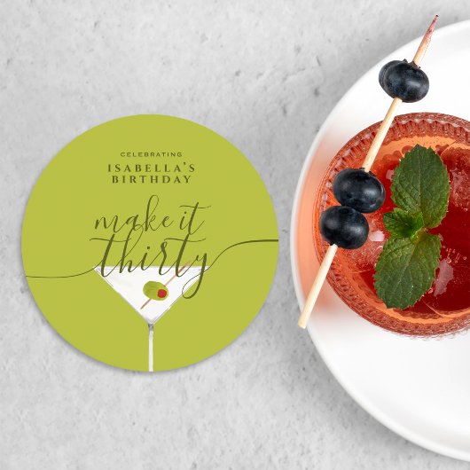 Maak er dertig groene Martini 30e verjaardagsfeest Ronde Kartonnen Onderzetter