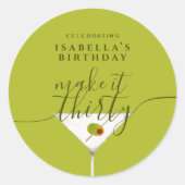 Maak er dertig groene Martini 30e verjaardagsfeest Ronde Sticker (Voorkant)