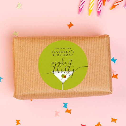 Maak er dertig groene Martini 30e verjaardagsfeest Ronde Sticker