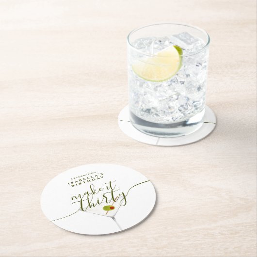 Maak er dertig Martini 30e verjaardagsfeest van Ronde Kartonnen Onderzetter (Insitu)