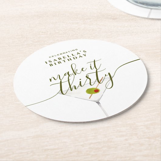 Maak er dertig Martini 30e verjaardagsfeest van Ronde Kartonnen Onderzetter (Gebogen)