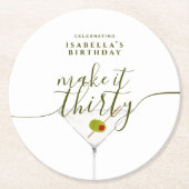 Maak er dertig Martini 30e verjaardagsfeest van Ronde Kartonnen Onderzetter (Voorkant)