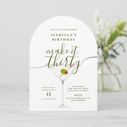 Maak er dertig witte martini 30e verjaardagsfeest  kaart (Staand voorkant)