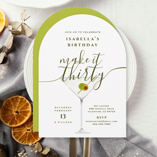 Maak er dertig witte martini 30e verjaardagsfeest kaart