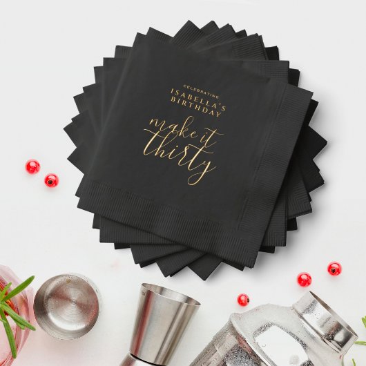 Maak er dertig zwarte martini 30e verjaardag van folie servetten