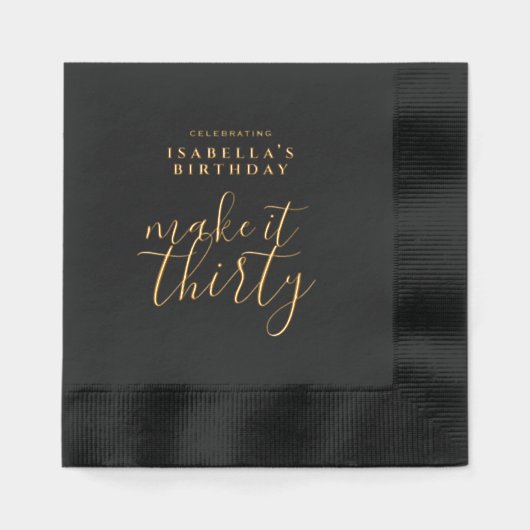 Maak er dertig zwarte martini 30e verjaardag van folie servetten (Voorkant)