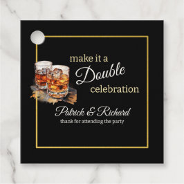Maak er een Double Celebration Black Whiskey Glass Bedankjes Labels