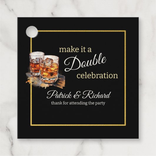 Maak er een Double Celebration Black Whiskey Glass Bedankjes Labels (Voorkant)