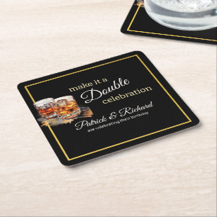 Maak er een Double Celebration Black Whiskey Glass Kartonnen Onderzetters