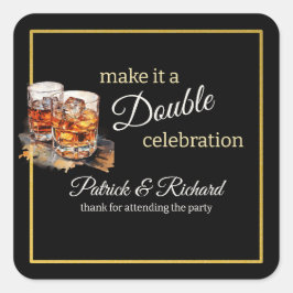 Maak er een Double Celebration Black Whiskey Glass Vierkante Sticker