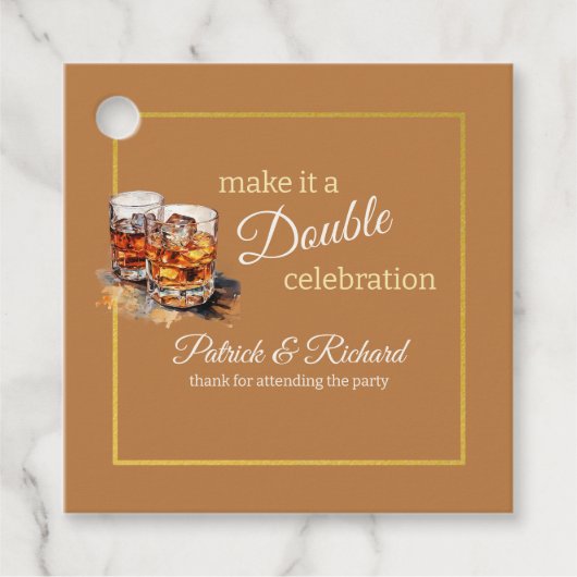 Maak er een Double Celebration Brown Whiskey Glass Bedankjes Labels (Voorkant)