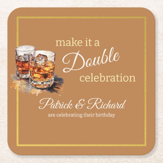 Maak er een Double Celebration Brown Whiskey Glass Kartonnen Onderzetters (Voorkant)