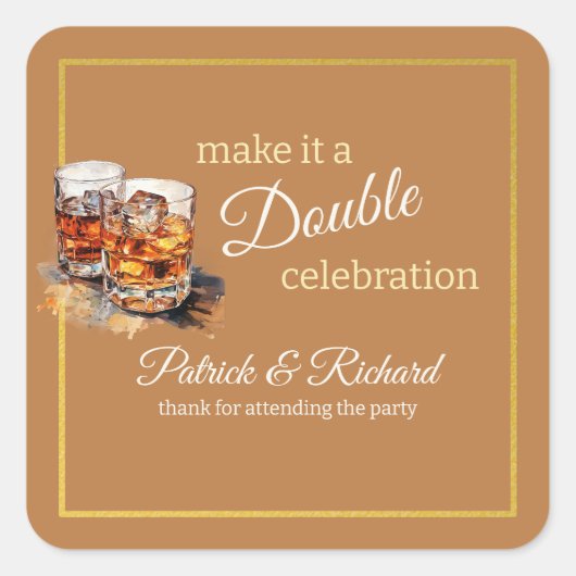 Maak er een Double Celebration Brown Whiskey Glass Vierkante Sticker (Voorkant)