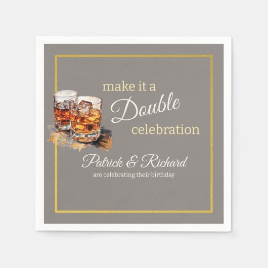 Maak er een Double Celebration Grijs Whiskey Glas Servet (Voorkant)