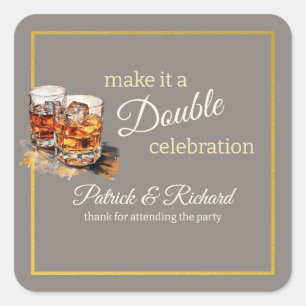 Maak er een Double Celebration Grijs Whiskey Glas  Vierkante Sticker