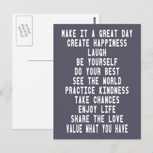 Maak er een geweldige dag typografie Inspirerend q Briefkaart (Voorkant / Achterkant)