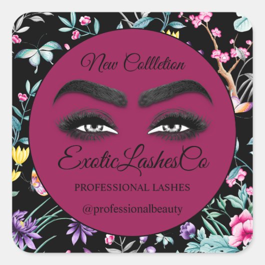 Maak Eyelash Packaging Cleaner Floral Hartelijk da Vierkante Sticker (Voorkant)