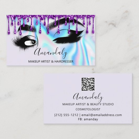 Maak Eyelashes Brow QR CODE Logo Holografen Visitekaartje (Voorkant / Achterkant)