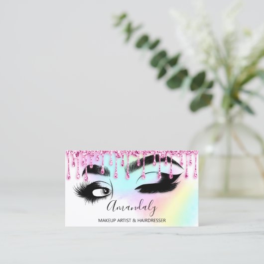 Maak Eyelashes Brow QR CODE Logo Roze schijven Visitekaartje (Staand voorkant)