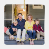 Maak familiefoto Elegant Gouden Script Kerstmis Keramisch Ornament (Achterkant)
