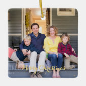 Maak familiefoto Elegant Gouden Script Kerstmis Keramisch Ornament (Voorkant)