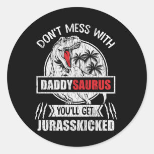 Maak geen grappen met Daddy Saurus Dinosaur Famili Ronde Sticker