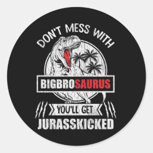 Maak geen grappen met de grote broer Saurus dinosa Ronde Sticker