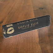 Maak Gold Glitter Lips Black Persoonlijke naam Naambordje (Zijkant)
