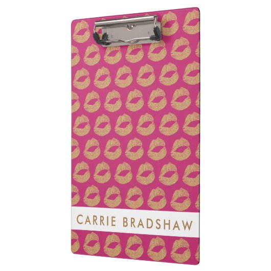 Maak Gold Glitter Lips Roze Persoonlijke naam Klembord (Links)