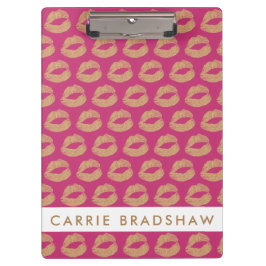 Maak Gold Glitter Lips Roze Persoonlijke naam Klembord