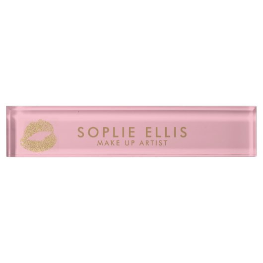 Maak Gold Glitter Lips Roze Persoonlijke naam Naambordje (Voorkant)