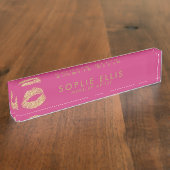 Maak Gold Glitter Lips Roze Persoonlijke naam Naambordje (Zijkant)