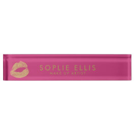 Maak Gold Glitter Lips Roze Persoonlijke naam Naambordje