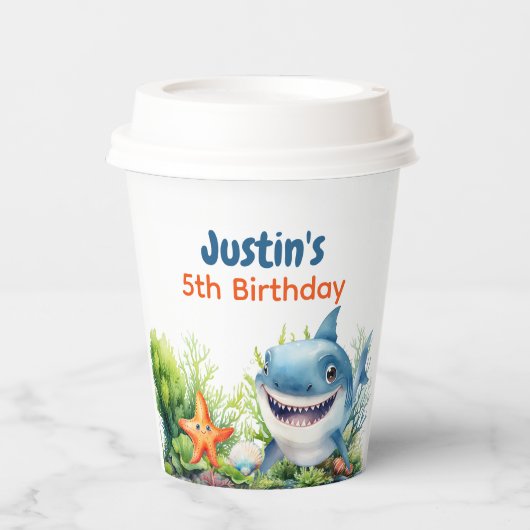 Maak golven Happy Shark onder het Zee Verjaardag Papieren Bekers (Voorkant)
