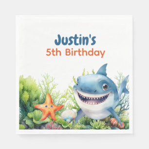Maak golven Happy Shark onder het Zee Verjaardag Servet