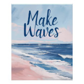 Maak golven roze blauw kuststrand gouache perfect poster (Voorkant)