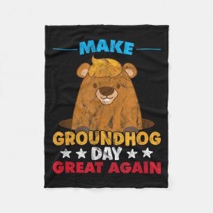 Maak Groundhog Day Groot Opnieuw Woodchuck Schaduw Fleece Deken