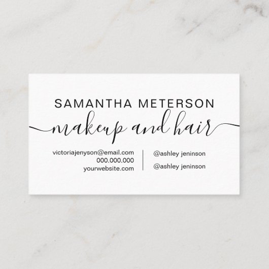 Maak haar minimalistisch zwart en wit eenvoudig afsprakenkaartje (Achterkant)