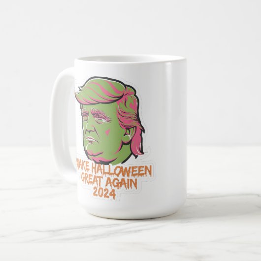 Maak Halloween weer geweldig 2024 Mok: Trump-geïns Koffiemok (Voorkant links)