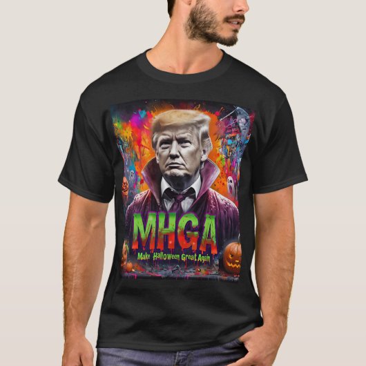 MAAK HALLOWEEN WEER GEWELDIG | DONKERE MAGA T-SHIRT (Voorkant)