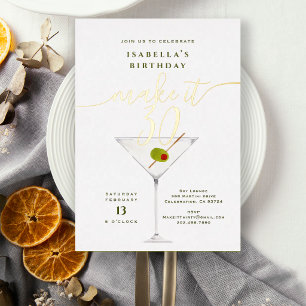 Maak het 30 Goud Dirty Martini 30ste Verjaardagsfe Folie Uitnodiging
