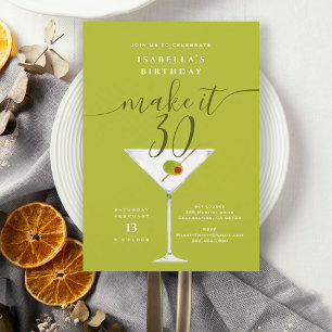 Maak het 30 Green Dirty Martini 30e Verjaardagsfee Kaart